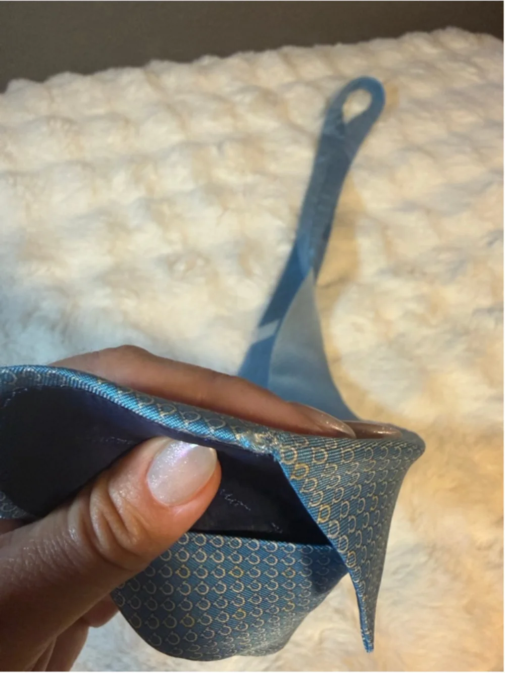Preowned, Vintage Men's Salvatore Ferragamo Blue & White Horseshoe Silk Tie